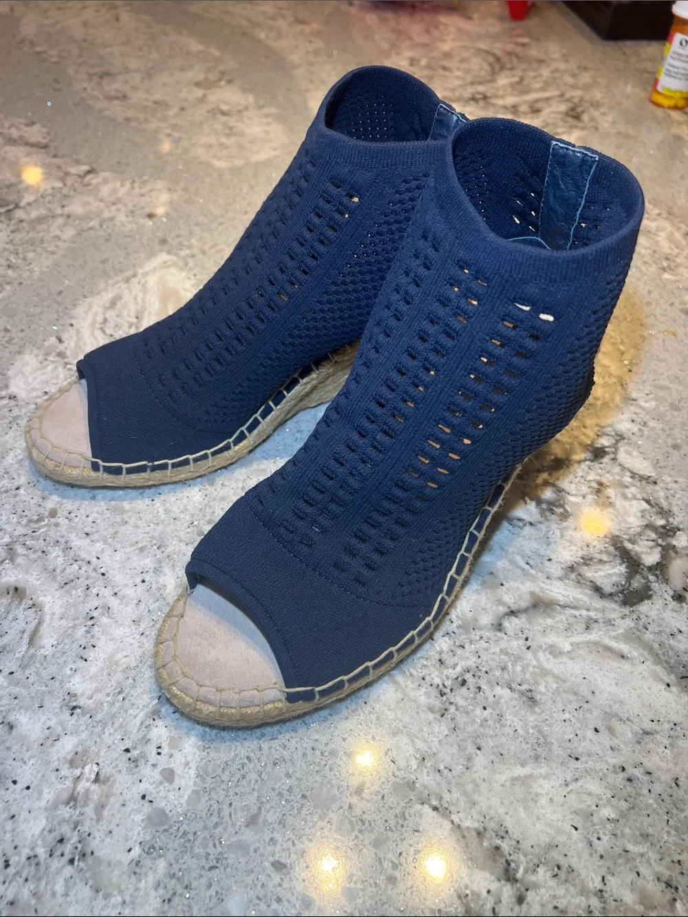 STEVEN by Steve Madden Evers Knit Espadrille Wedge Sandal Navy Blue Size 7.5 NEW